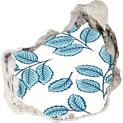 Nálepka 3D díra na zeď samolepící Zelené listy na pozadí zdi