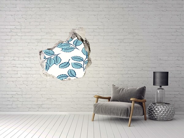 Nálepka 3D díra na zeď samolepící Zelené listy na pozadí zdi