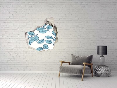 Nálepka 3D díra na zeď samolepící Zelené listy na pozadí zdi