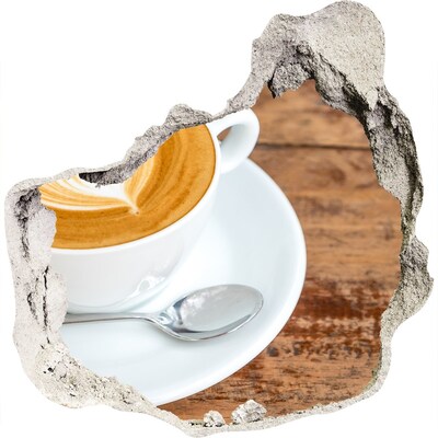 Nálepka 3D díra na zeď Káva v rozbité zdi