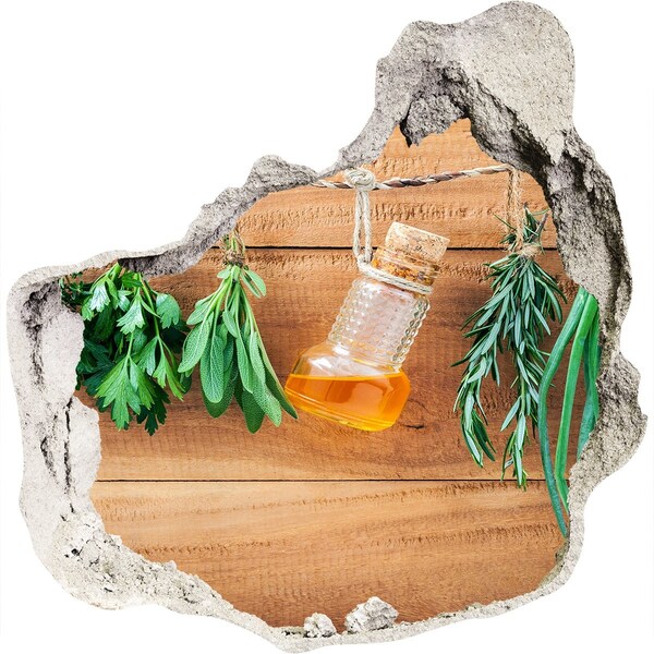 Nálepka 3D díra samolepící Bylinný olej v rustikálním prostředí