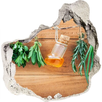 Nálepka 3D díra samolepící Bylinný olej v rustikálním prostředí