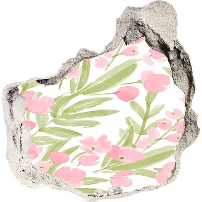 Nálepka 3D díra na zeď Díra ve zdi s květinovým motivem