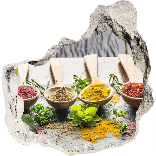 Nálepka 3D díra na zeď Kuchyňské koření v dřevěných lžících