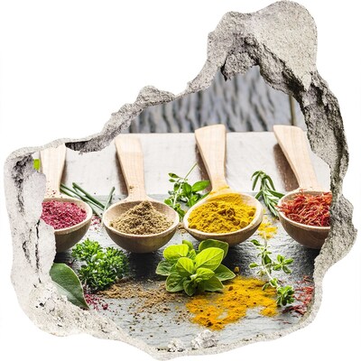 Nálepka 3D díra na zeď Kuchyňské koření v dřevěných lžících