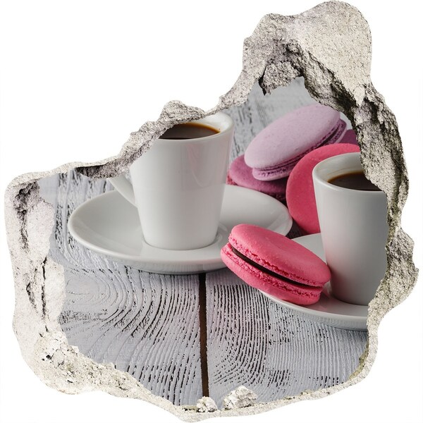 Nálepka 3D díra na zeď Kávový ráj s makronkami