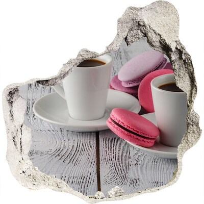 Nálepka 3D díra na zeď Kávový ráj s makronkami