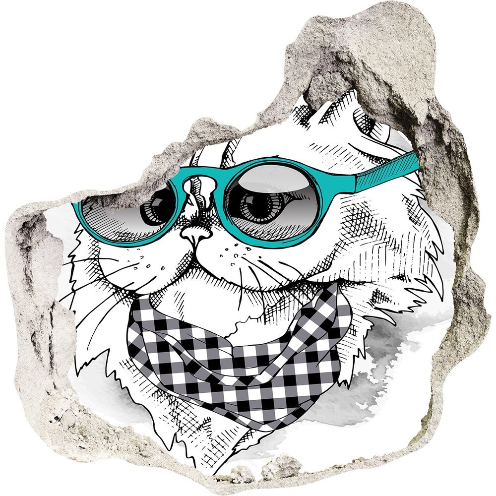 Díra 3D fototapeta nálepka Kočka v brýlích