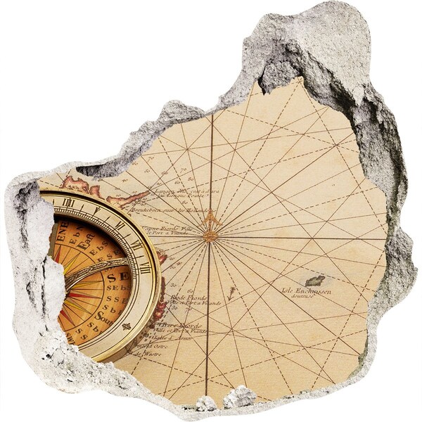 Samolepící díra na stěnu Kompas na mapě