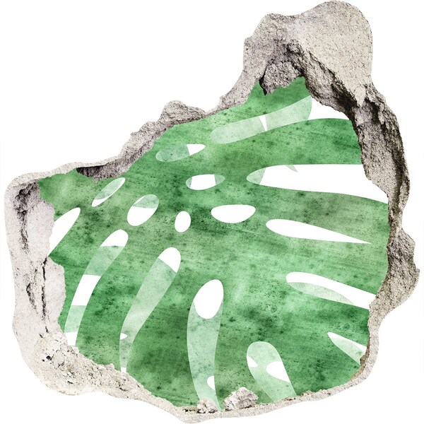 Nálepka 3D díra na zeď beton Zelený list v poškozené zdi