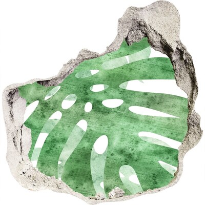 Nálepka 3D díra na zeď beton Zelený list v poškozené zdi