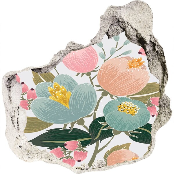 Nálepka 3D díra samolepící Květinová malba na poškozené zdi