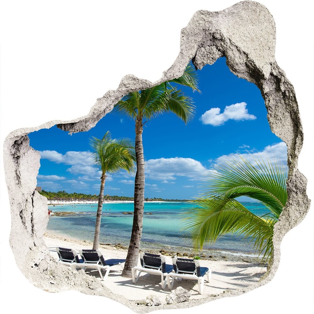 Díra 3D ve zdi nálepka Maledivy pláž