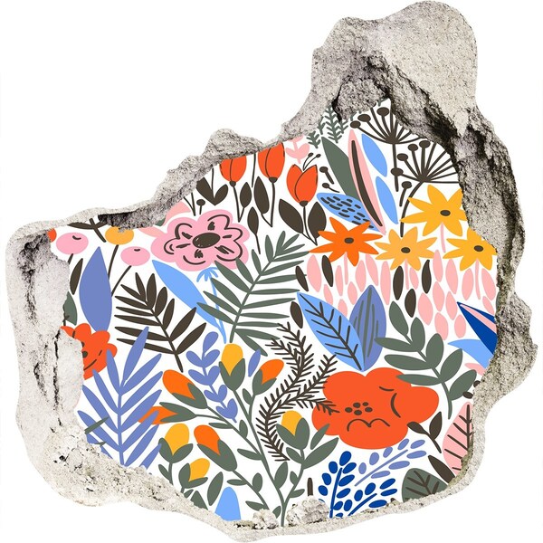 Nálepka 3D díra na zeď Květinová malba skrz díru ve zdi