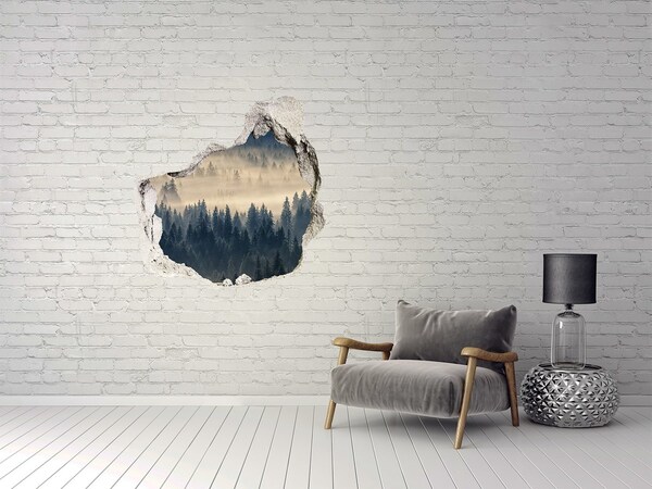 Díra 3D ve zdi nálepka Potopený les v mlze