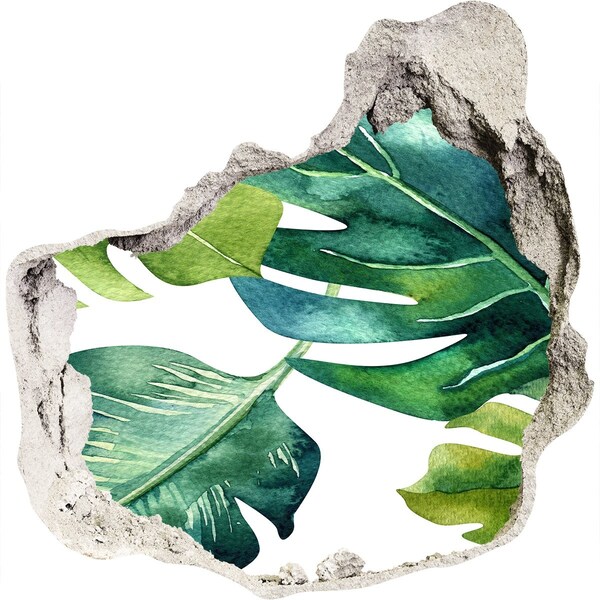 Nálepka 3D díra na zeď Zelené tropické listy v poškozené zdi