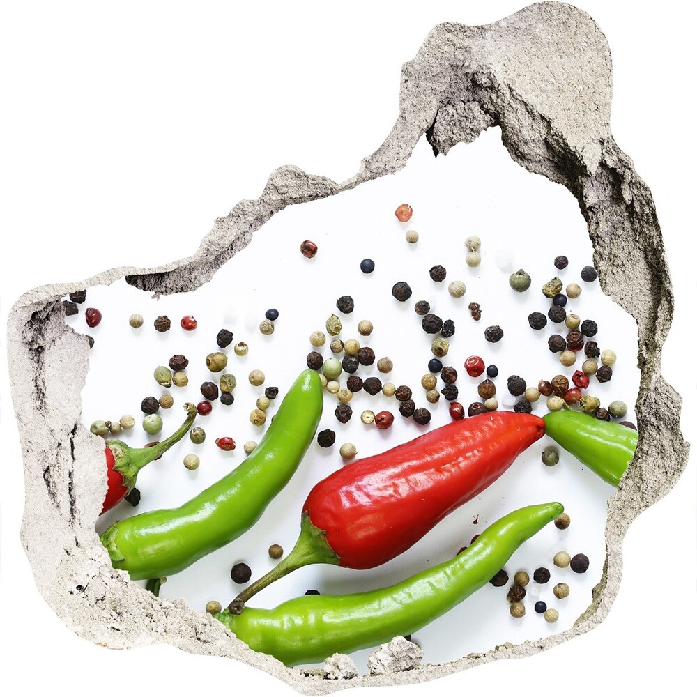 Nálepka 3D díra na zeď Chilli papričky