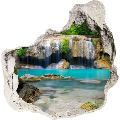 Díra 3D ve zdi nálepka Vodopád v lese