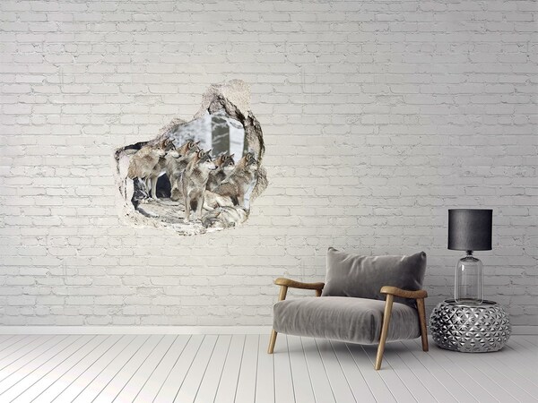 Díra 3D fototapeta nástěnná Vlci v jejich přirozeném prostředí