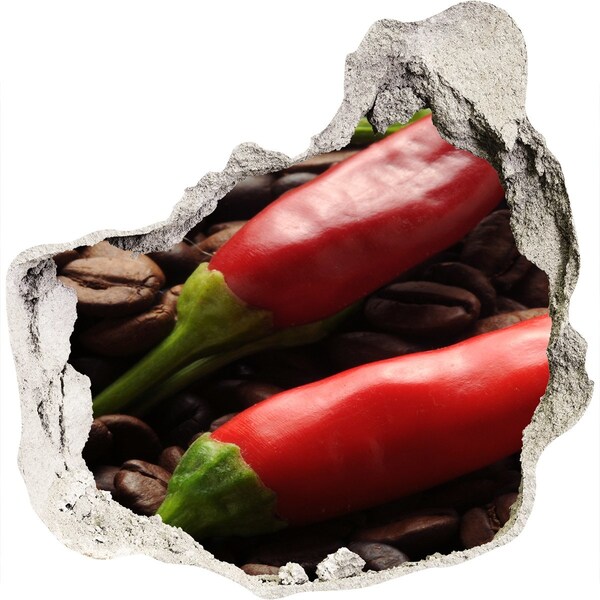 Nálepka 3D díra na zeď Pikantní chuť kávy a chilli