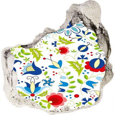 Nálepka 3D díra na zeď Květinový vzor na betonovém pozadí