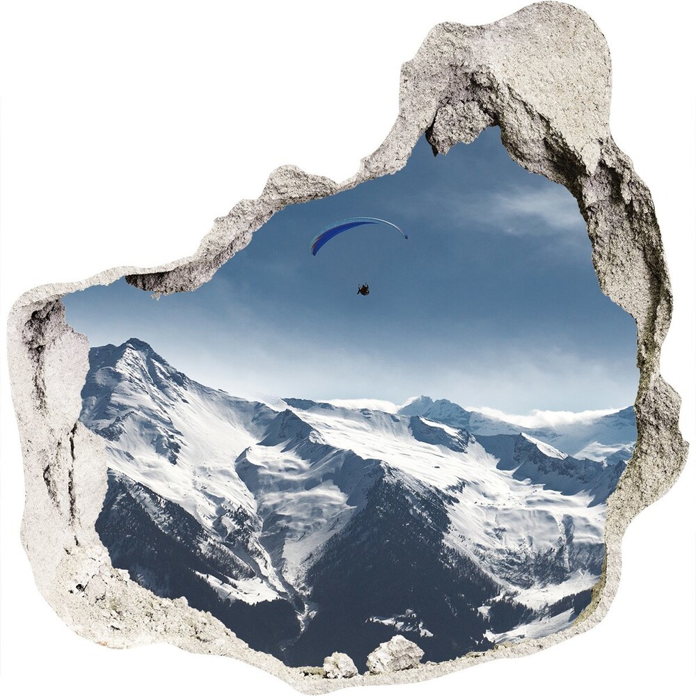 Díra 3D ve zdi nálepka Paragliding Alpy