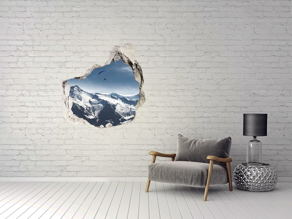 Díra 3D ve zdi nálepka Paragliding Alpy