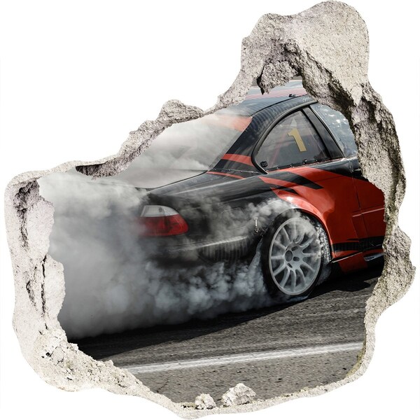 Foto fotografie díra na zeď Závodní auto v akci
