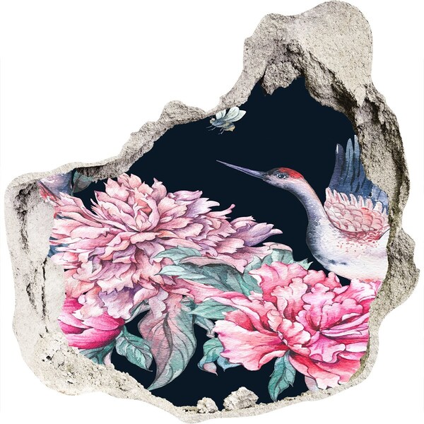 Díra 3D fototapeta nálepka Květinová scéna s ptákem