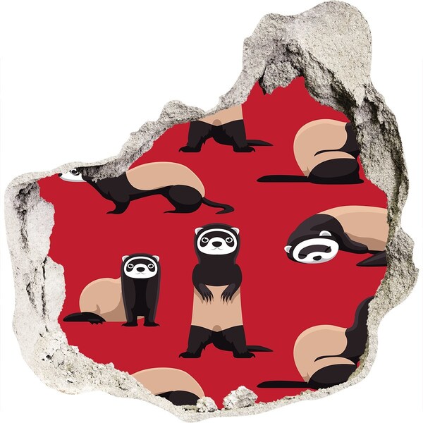 Díra 3D fototapeta nálepka Funky fretky v díře ve zdi