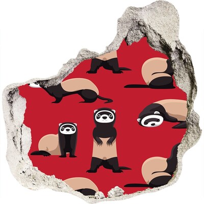 Díra 3D fototapeta nálepka Funky fretky v díře ve zdi