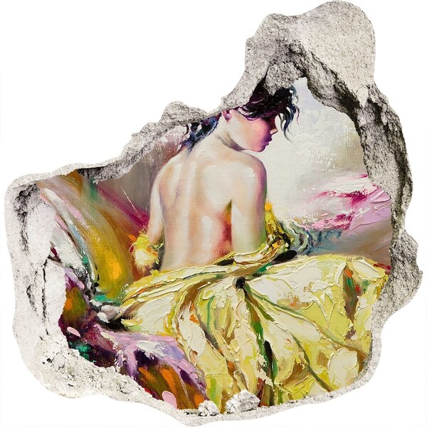 Díra 3D fototapeta nástěnná Žena ve žlutých šatech