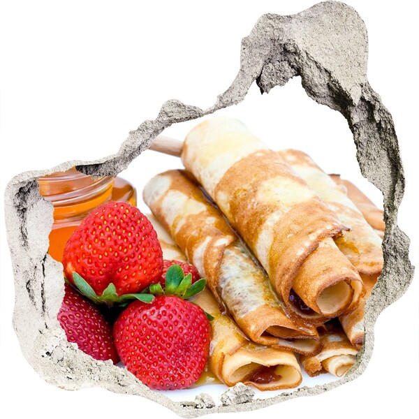 Nálepka 3D díra na zeď Lahodné palačinky s jahodami