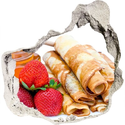 Nálepka 3D díra na zeď Lahodné palačinky s jahodami