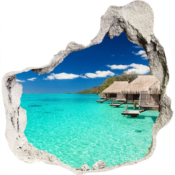 Díra 3D ve zdi nálepka Rajská laguna mezi bungalovy