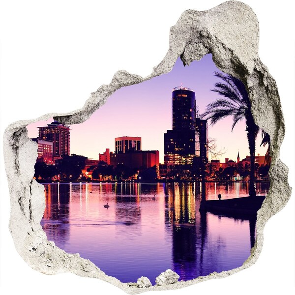 Fototapeta díra na zeď 3D Západ slunce nad městem