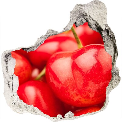 Nálepka 3D díra Šťavnaté třešně v díře ve zdi