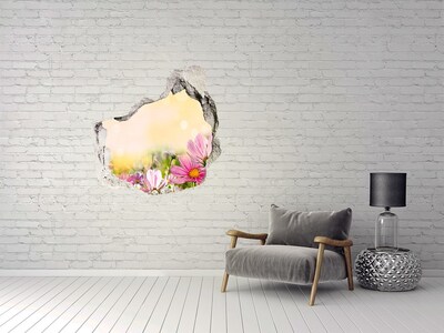 Samolepící nálepka fototapeta Květinová krajina za dírou ve zdi