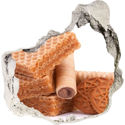 Nálepka 3D díra na zeď Sladké vafle v díře