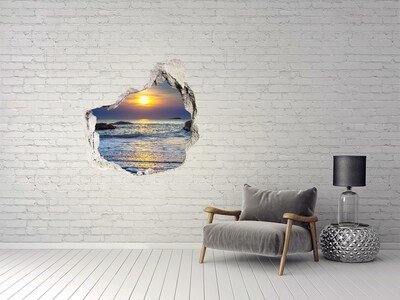 Díra 3D ve zdi nálepka Západ slunce moře