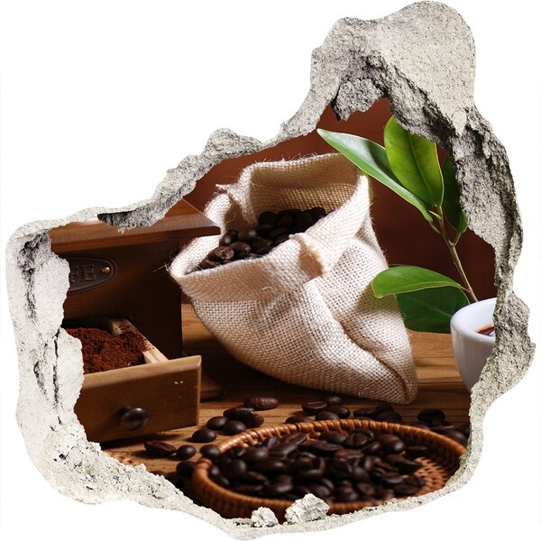 Nálepka 3D díra na zeď Káva v pohodlí domova