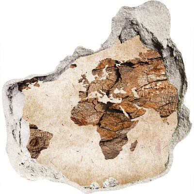 Samolepící díra na stěnu Poškozená zeď s mapou světa