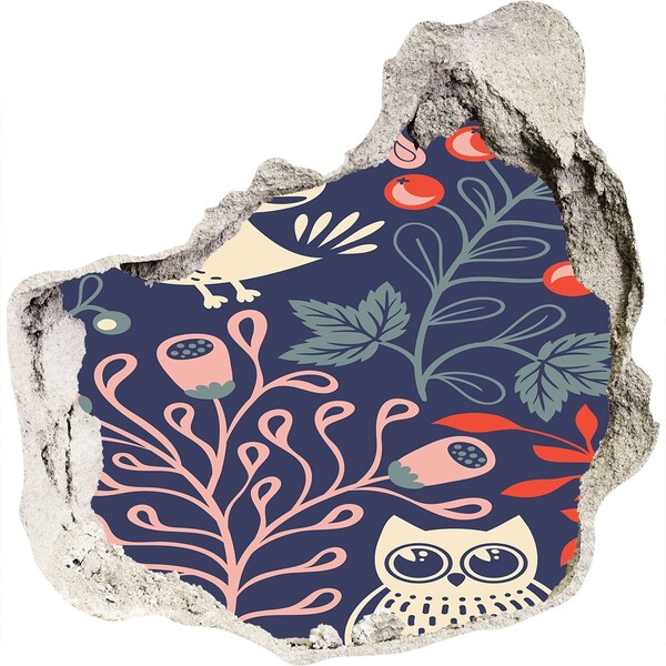 Díra 3D fototapeta nálepka Květinový vzor se sovami