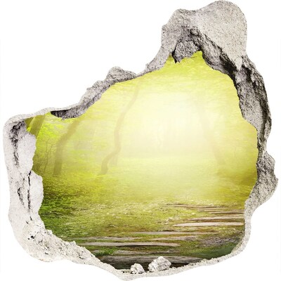 Samolepící díra nálepka Zelený les v paprscích slunce