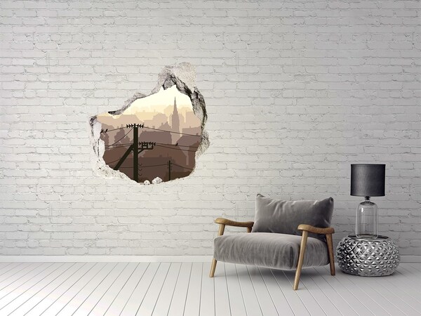 Fototapeta díra na zeď 3D Pohled na město skrz díru ve zdi