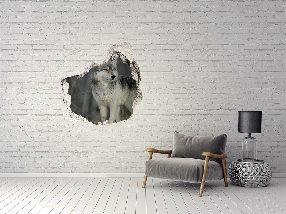Díra 3D fototapeta na stěnu Šedý vlk
