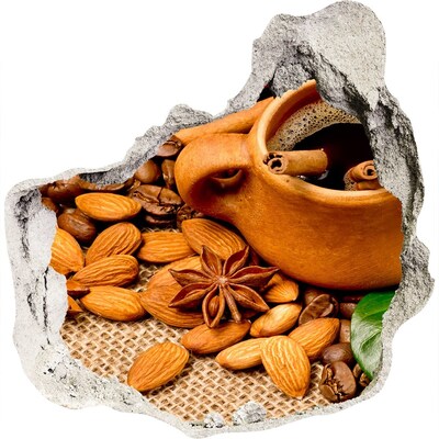 Nálepka 3D díra na zeď Káva a koření v rustikálním stylu