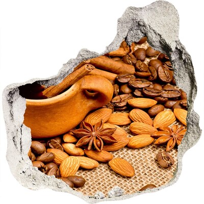 Nálepka 3D díra na zeď Kávová hostina u díry ve zdi