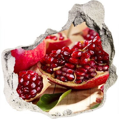 Nálepka 3D díra na zeď Granátové jablko v díře ve zdi