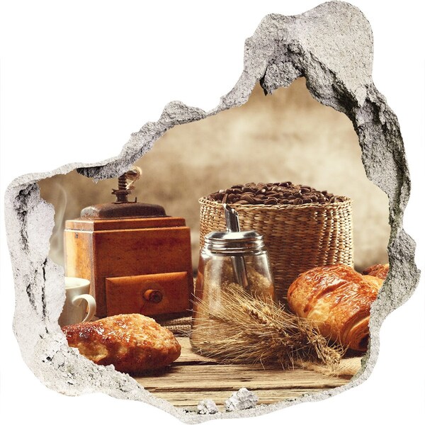 Nálepka díra na zeď beton Ranní káva a čerstvý chléb